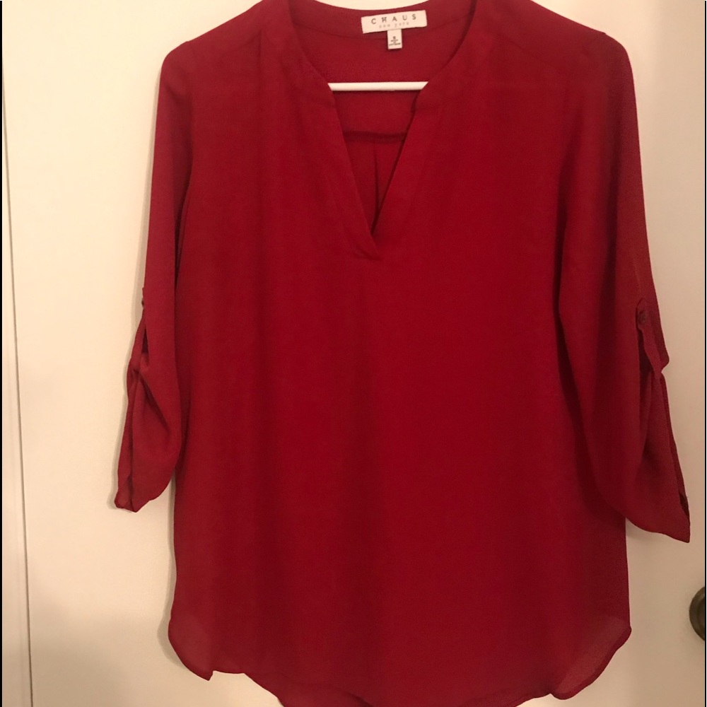 Red V-neck blouse